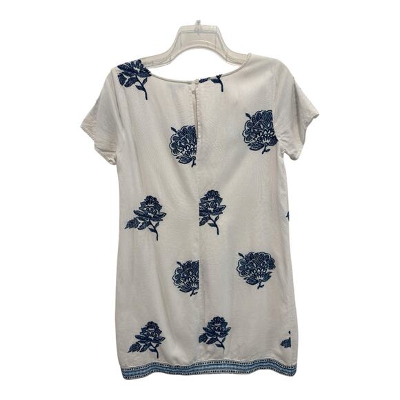 Old Navy Dress Linen Blend Size Medium White Floral Embroidery Contrast Hem Flaw - Picture 2 of 11